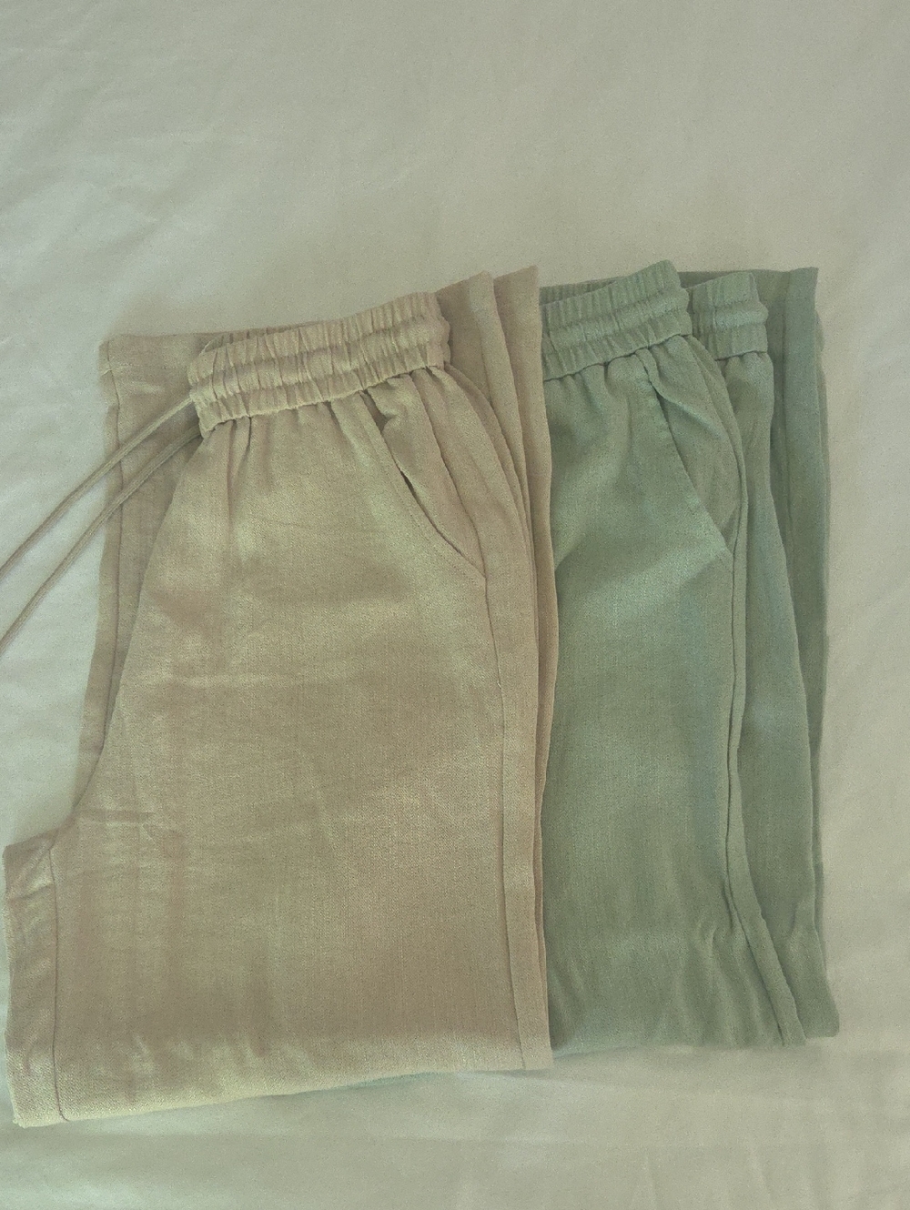 HALARA Womens Drawstring Pants in Beige and Mint Extra Small Petite